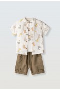 Σετ πουκάμισο, μπλουζάκι και βερμούδα  για μικρό αγόρι Hashtag 266621 μπεζ-καφέ
