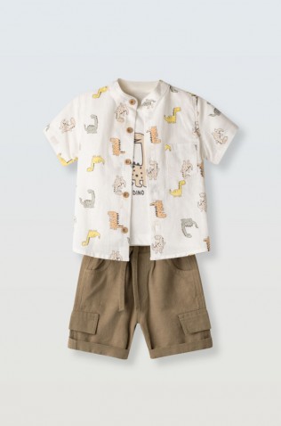 Σετ πουκάμισο, μπλουζάκι και βερμούδα  για μικρό αγόρι Hashtag 266621 μπεζ-καφέ