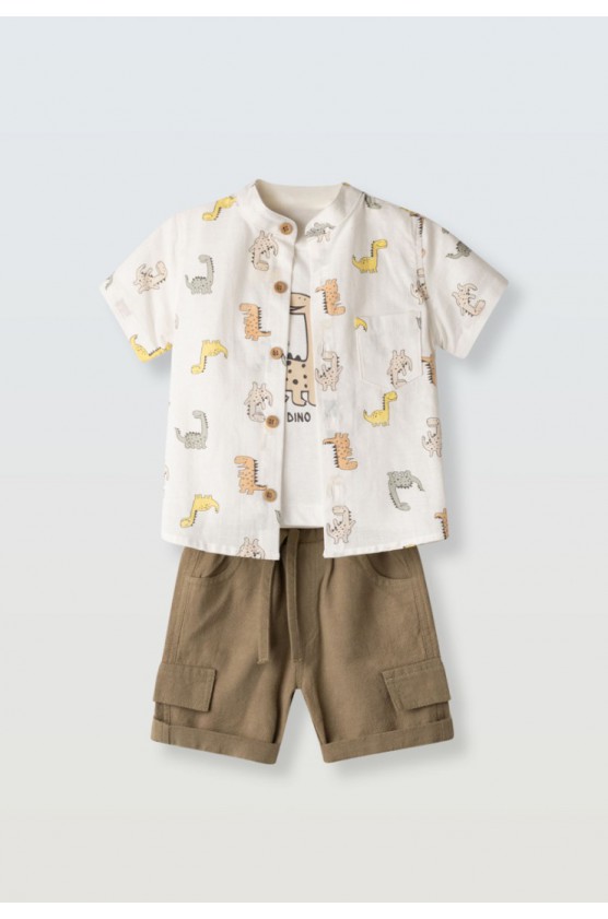 Σετ πουκάμισο, μπλουζάκι και βερμούδα  για μικρό αγόρι Hashtag 266621 μπεζ-καφέ