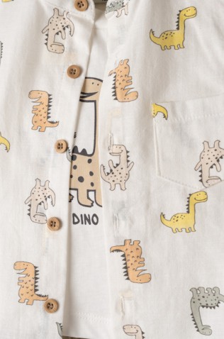 Σετ πουκάμισο, μπλουζάκι και βερμούδα  για μικρό αγόρι Hashtag 266621 μπεζ-καφέ