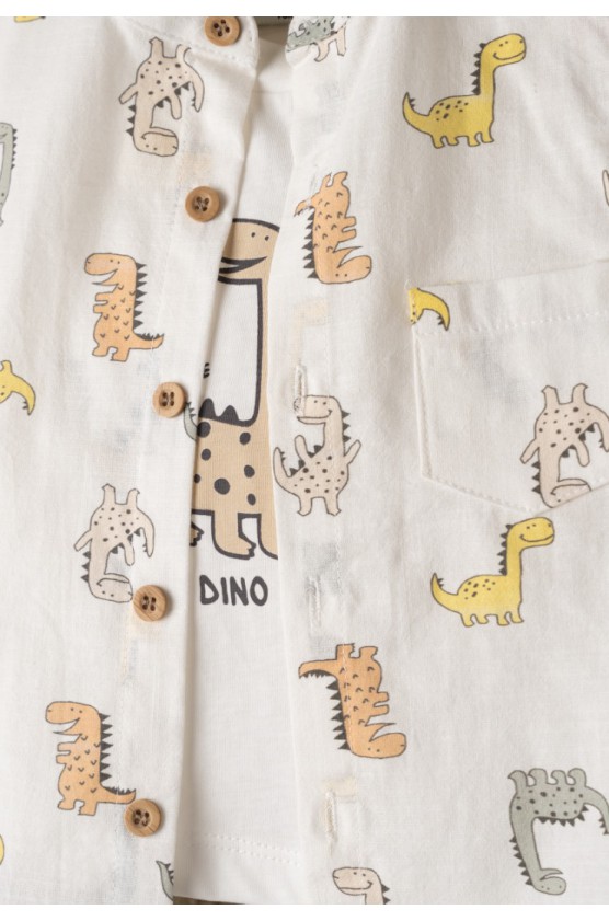 Σετ πουκάμισο, μπλουζάκι και βερμούδα  για μικρό αγόρι Hashtag 266621 μπεζ-καφέ