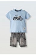 Σετ μπλούζα  με βερμούδα τζιν για μικρό αγόρι Hashtag 266806 Γαλάζιο- γκρι σκούρο