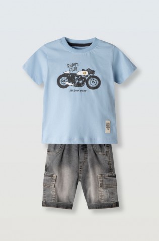 Σετ μπλούζα  με βερμούδα τζιν για μικρό αγόρι Hashtag 266806 Γαλάζιο- γκρι σκούρο