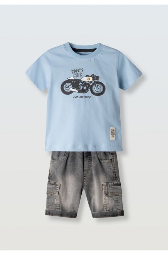 Σετ μπλούζα  με βερμούδα τζιν για μικρό αγόρι Hashtag 266806 Γαλάζιο- γκρι σκούρο