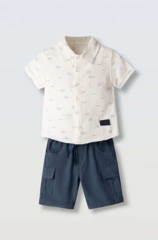 Σετ πουκάμισο με βερμούδα  για μικρό αγόρι Hashtag 266820 λευκό- ραφ