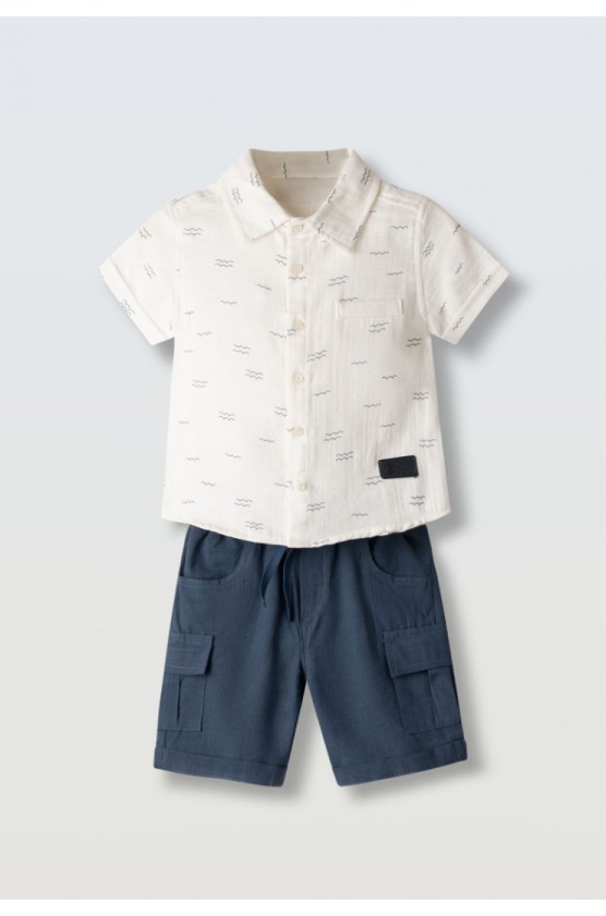 Σετ πουκάμισο με βερμούδα  για μικρό αγόρι Hashtag 266820 λευκό- ραφ