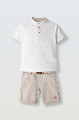 Σετ μπλούζα με βερμούδα  για μικρό αγόρι Hashtag 266824 λευκό- μπεζ