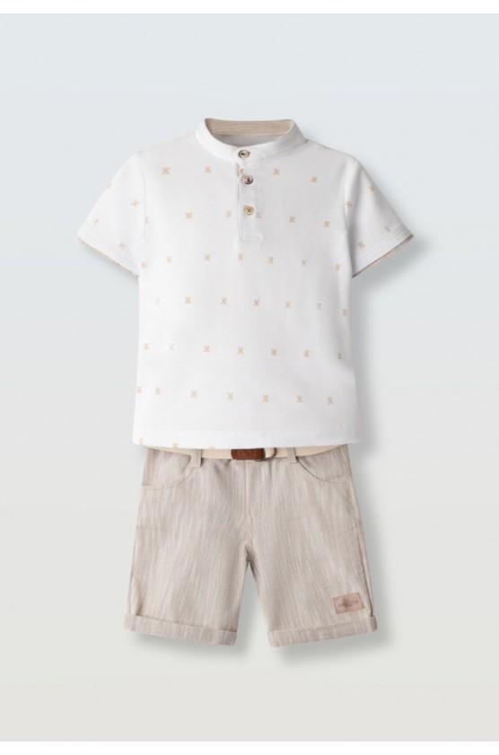 Σετ μπλούζα με βερμούδα  για μικρό αγόρι Hashtag 266824 λευκό- μπεζ