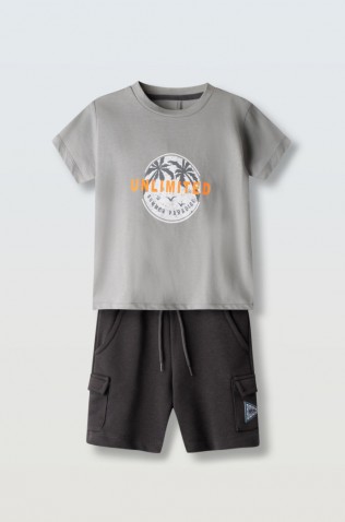 Σετ μπλούζα με βερμούδα για μικρό αγόρι Hashtag 266834 λαδί