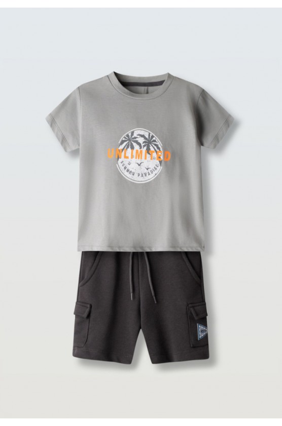 Σετ μπλούζα με βερμούδα για μικρό αγόρι Hashtag 266834 λαδί
