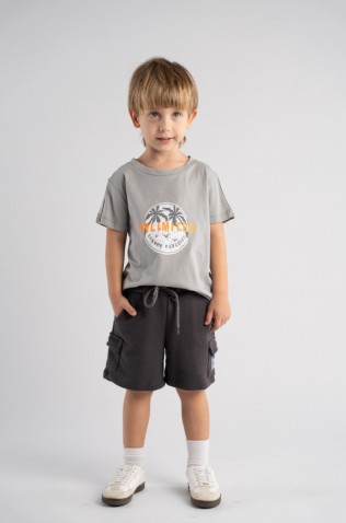 Σετ μπλούζα με βερμούδα για μικρό αγόρι Hashtag 266834 λαδί