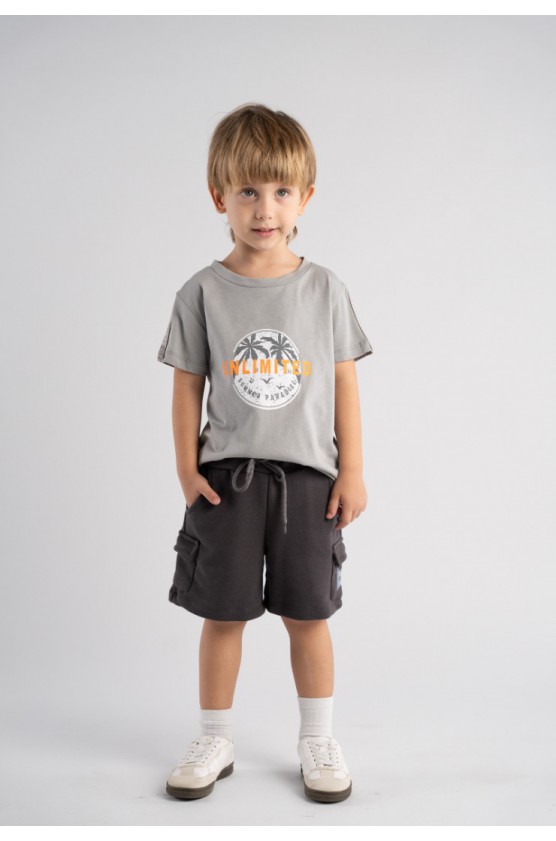 Σετ μπλούζα με βερμούδα για μικρό αγόρι Hashtag 266834 λαδί