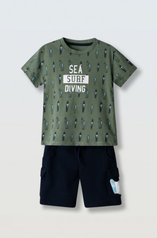 Σετ μπλούζα με βερμούδα για μικρό αγόρι Hashtag 266835 πράσινο-μπλε σκούρο