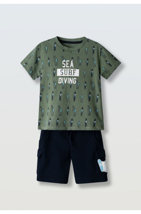 Σετ μπλούζα με βερμούδα για μικρό αγόρι Hashtag 266835 πράσινο-μπλε σκούρο