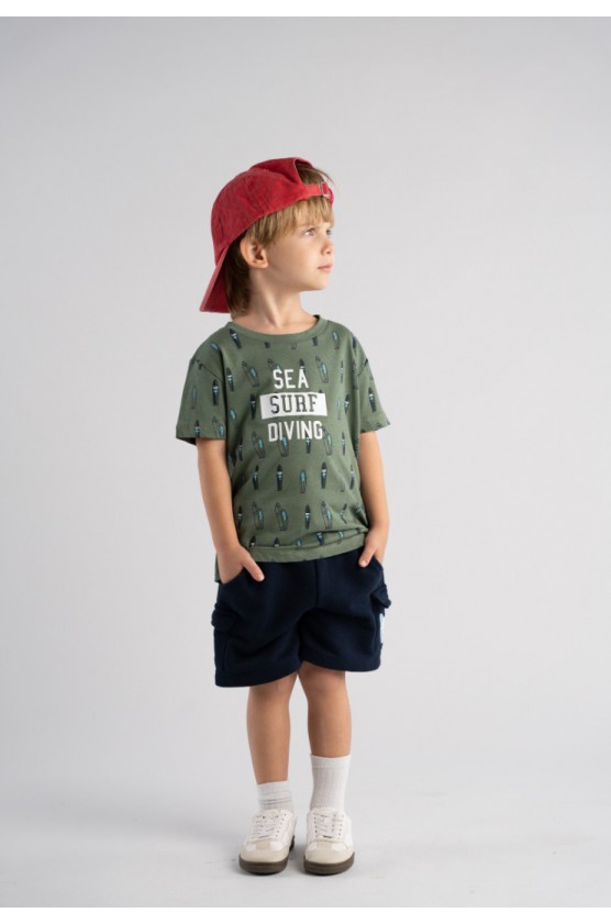 Σετ μπλούζα με βερμούδα για μικρό αγόρι Hashtag 266835 πράσινο-μπλε σκούρο