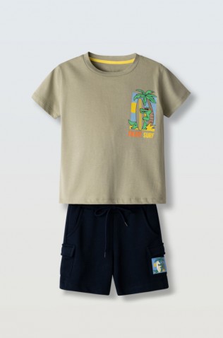 Σετ μπλούζα με βερμούδα για μικρό αγόρι Hashtag 266836 λαδί-μαύρο
