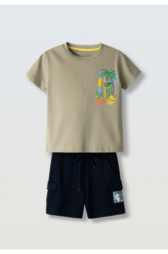 Σετ μπλούζα με βερμούδα για μικρό αγόρι Hashtag 266836 λαδί-μαύρο