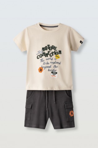Σετ μπλούζα με βερμούδα για μικρό αγόρι Hashtag 266839 Εκρού 