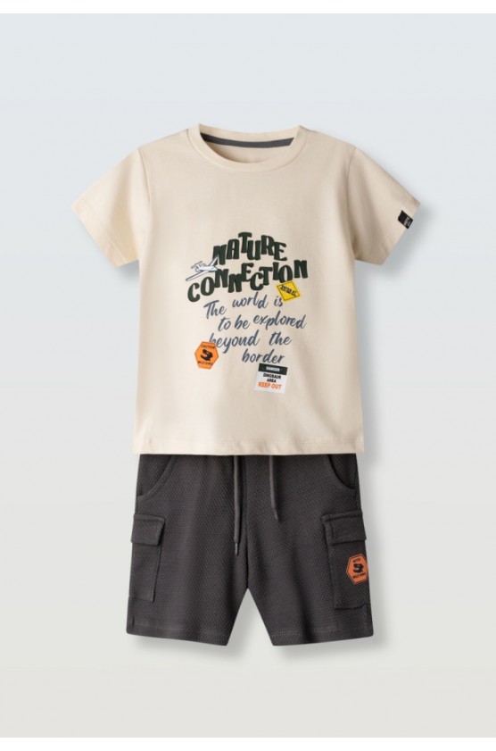 Σετ μπλούζα με βερμούδα για μικρό αγόρι Hashtag 266839 Εκρού