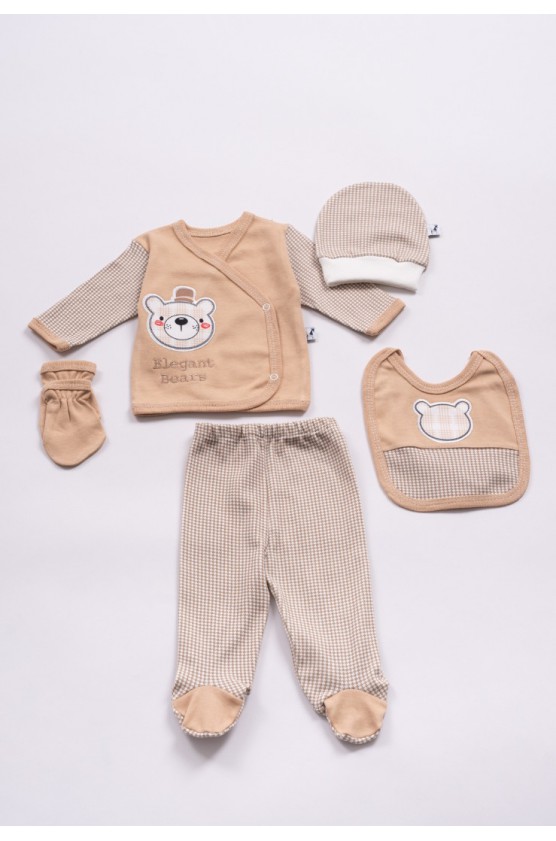 Βρεφικό Σετ 5τμχ για μωρό αγόρι ΕΒΙΤΑ ΜΙ-51 Μπεζ- ταμπά