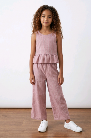 Σετ μπλούζα αμάνικη και παντελόνα για  κορίτσια Lemon Tree Kids 2912 Σάπιο Μήλο