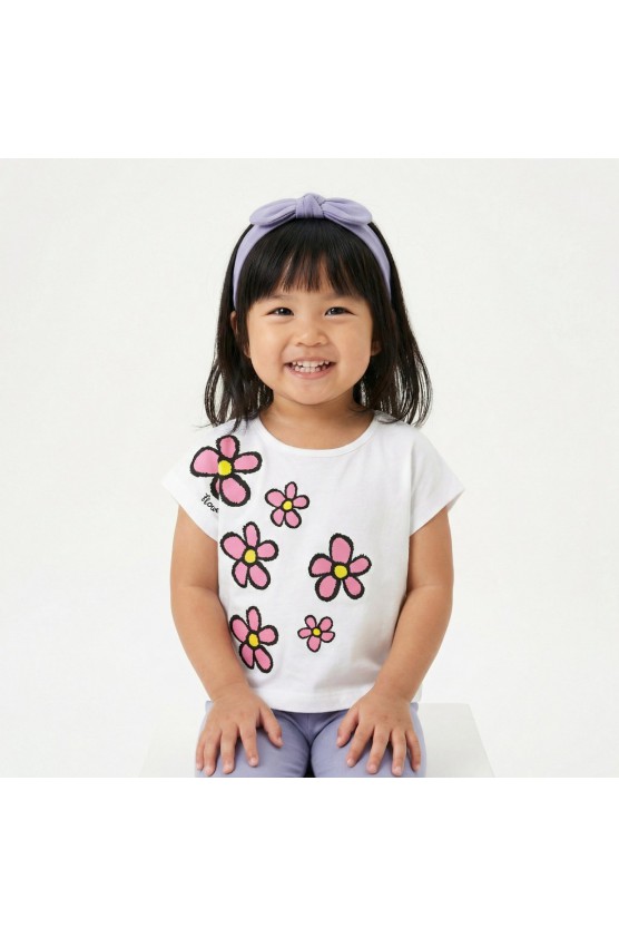 Σετ μπλουζάκι με κολάν και κορδέλα  για μικρό κορίτσι TRAX 49210 λευκό