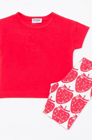 Σετ μπλουζάκι με κολάν ποδηλατικό  για μικρό κορίτσι TRAX 49225 κόκκινο