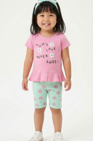 Σετ  μπλούζα  και κολάν ποδηλατικό για μικρό κορίτσι TRAX 49228 glossy