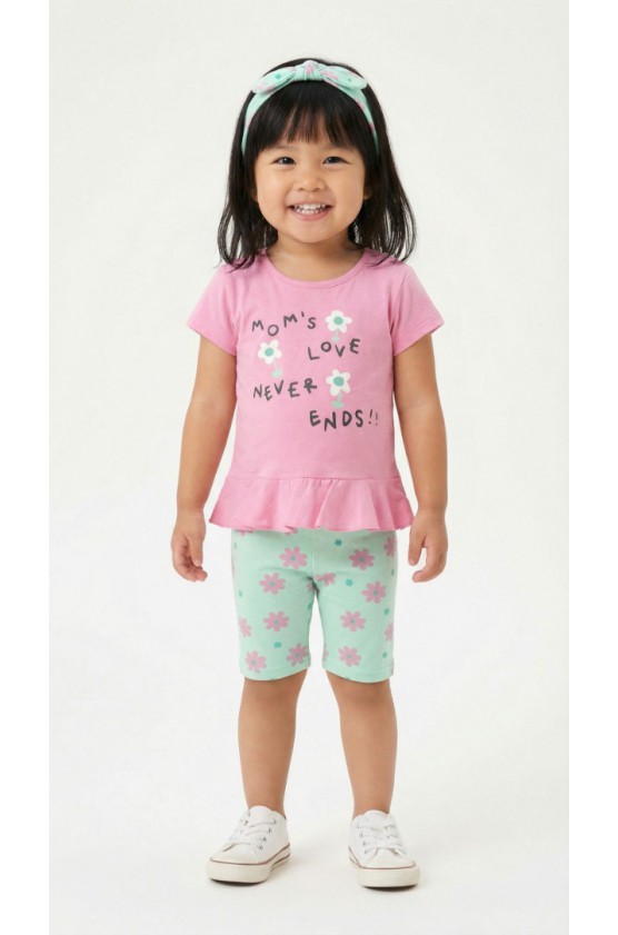 Σετ  μπλούζα  και κολάν ποδηλατικό για μικρό κορίτσι TRAX 49228 glossy