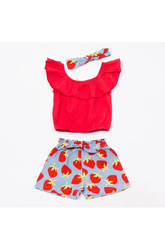 Σετ μπλουζάκι με σορτς  για μικρό κορίτσι TRAX 49242 Κόκκινο