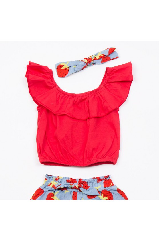 Σετ μπλουζάκι με σορτς  για μικρό κορίτσι TRAX 49242 Κόκκινο