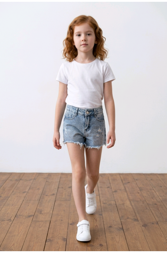 Τζιν σορτς με στρας  για  κορίτσια  Pink Rabbit v8-313 μπλε