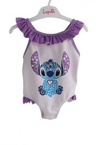 Ολόσωμο μαγιό για μικρό κορίτσι  Stitch λιλά-ροζ