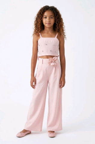 Σετ μπλούζα crop και παντελόνα για  κορίτσια 26300 ροζ απαλό