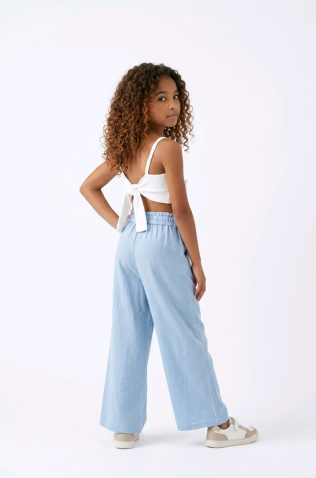 Σετ μπλούζα crop και παντελόνα για  κορίτσια 26300 λευκό-γαλάζιο