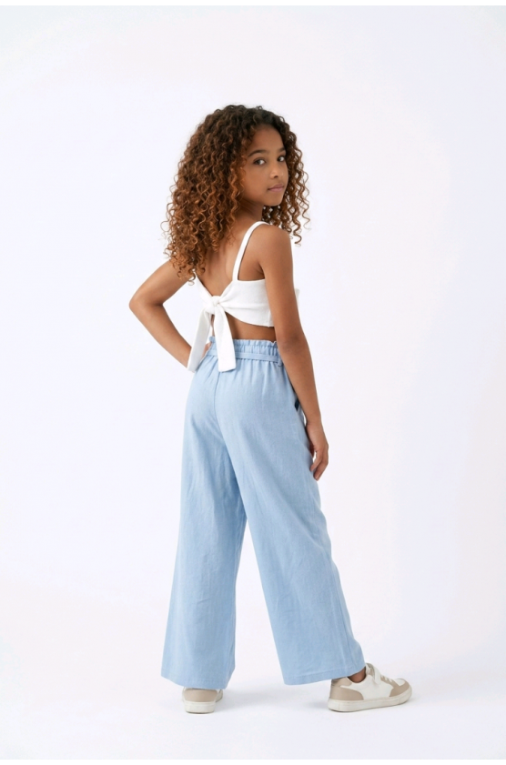 Σετ μπλούζα crop και παντελόνα για  κορίτσια 26300 λευκό-γαλάζιο