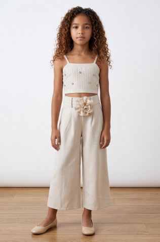 Σετ μπλούζα crop και παντελόνα για  κορίτσια 26300 Μπεζ