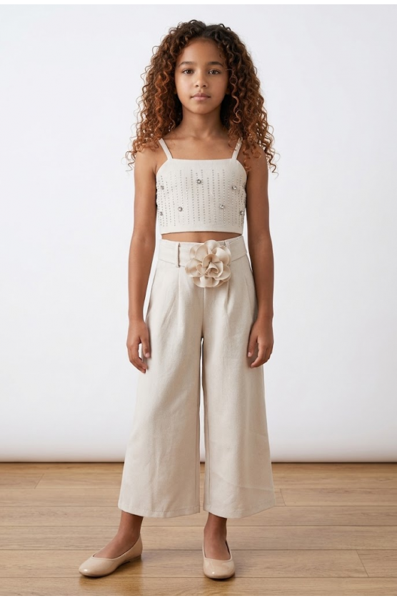 Σετ μπλούζα crop και παντελόνα για  κορίτσια 26300 Μπεζ