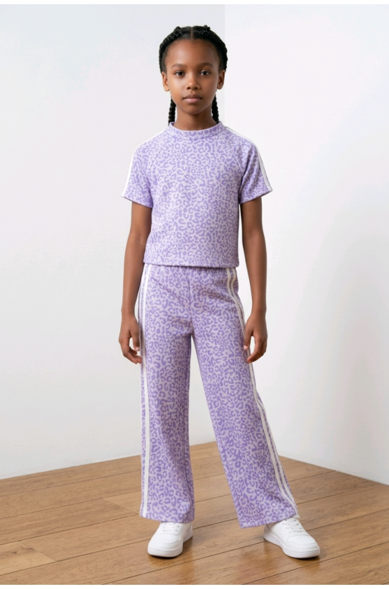 Σετ μπλούζα και φόρμα για  κορίτσια λεοπάρ 26269 λιλά