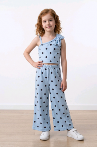 Σετ μπλούζα και παντελόνα για  κορίτσια πουά 26276 γαλάζιο