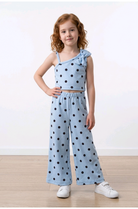 Σετ μπλούζα και παντελόνα για  κορίτσια πουά 26276 γαλάζιο