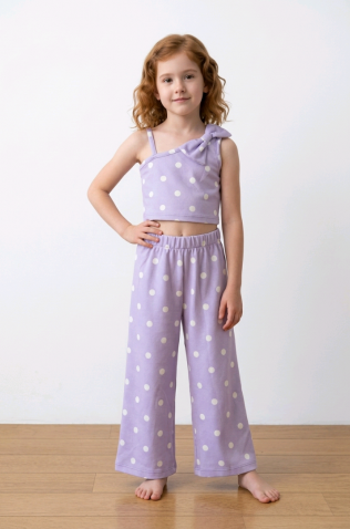 Σετ μπλούζα και παντελόνα για  κορίτσια πουά 26276 λιλά
