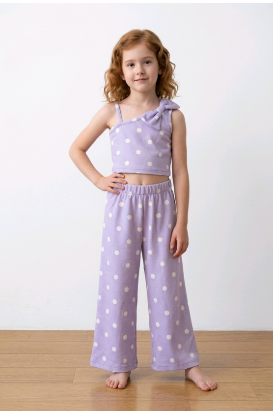 Σετ μπλούζα και παντελόνα για  κορίτσια πουά 26276 λιλά