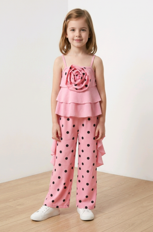 Σετ μπλούζα και παντελόνα για  κορίτσια πουά 26268 ροζ