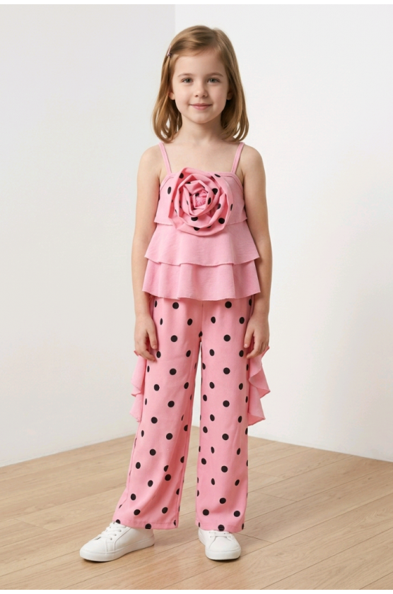 Σετ μπλούζα και παντελόνα για  κορίτσια πουά 26268 ροζ