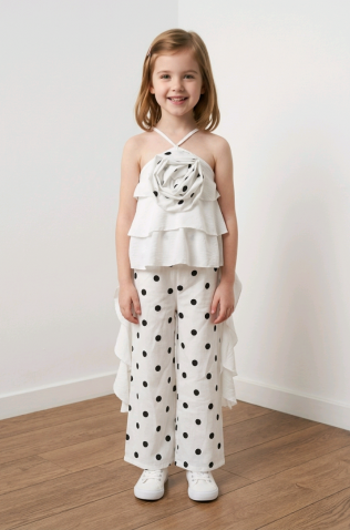 Σετ μπλούζα και παντελόνα για  κορίτσια πουά 26268 λευκό