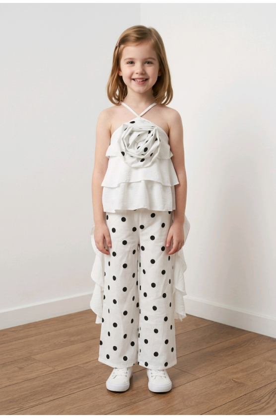 Σετ μπλούζα και παντελόνα για  κορίτσια πουά 26268 λευκό
