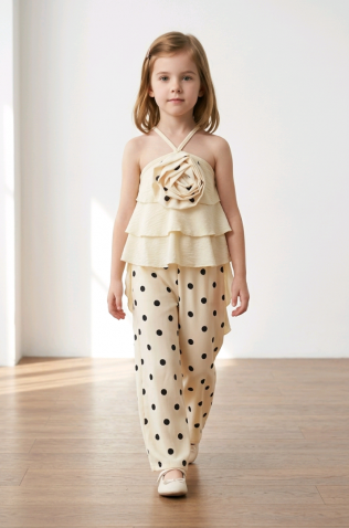 Σετ μπλούζα και παντελόνα για  κορίτσια πουά 26268 κίτρινο