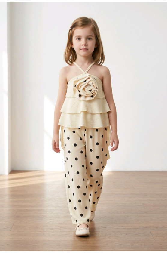 Σετ μπλούζα και παντελόνα για  κορίτσια πουά 26268 κίτρινο