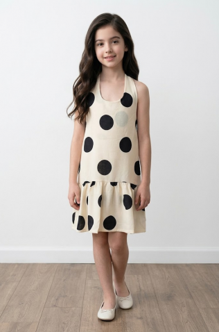 Φόρεμα αμάνικο με πουά για  κορίτσια  26280 κίτρινο